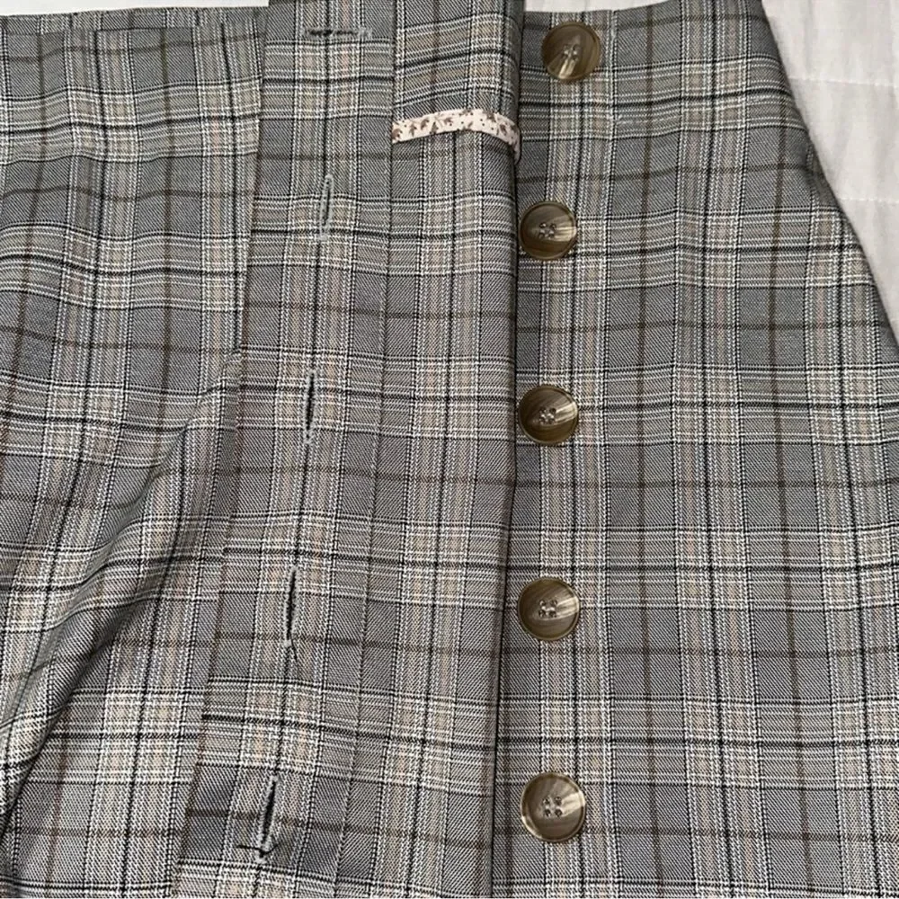 porridge x Anthropologie L Neutral Motif Button Side Plaid Midi Skirt - Picture 15 of 16